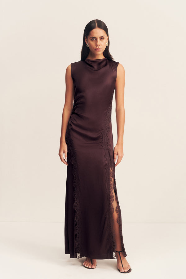 Shona Joy Allegra Lace Panelled Maxi Dress in Expresso