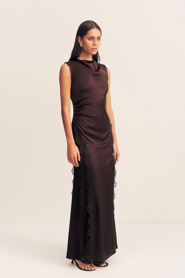 Shona Joy Allegra Lace Panelled Maxi Dress in Expresso