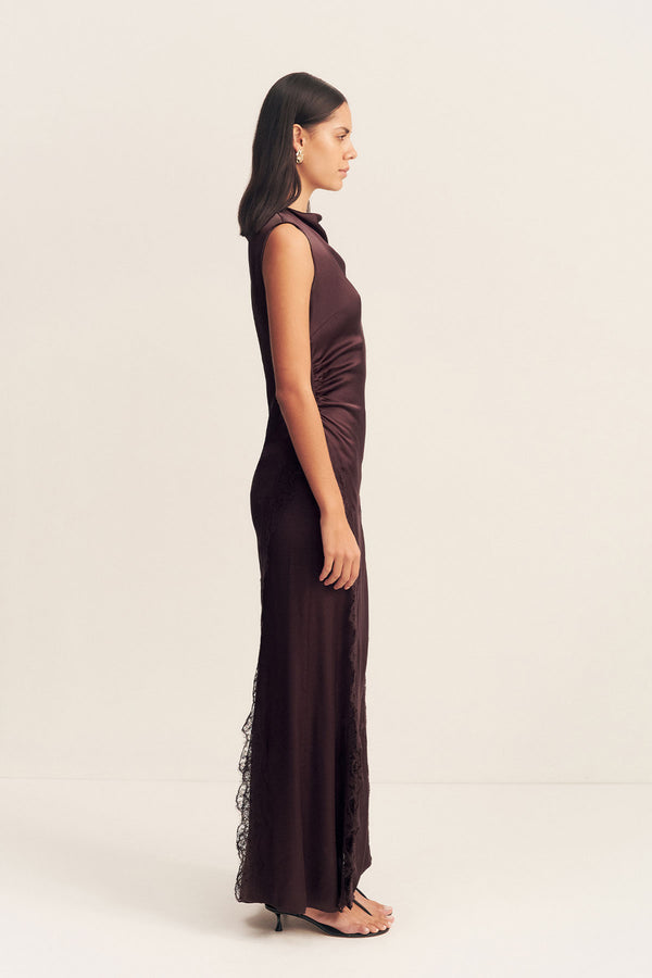 Shona Joy Allegra Lace Panelled Maxi Dress in Expresso