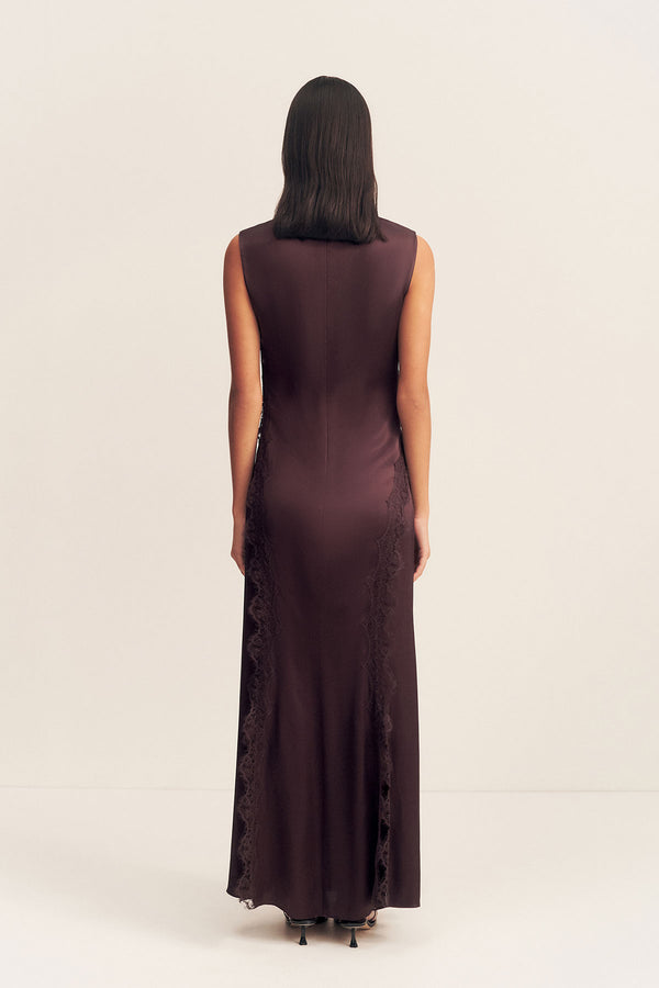 Shona Joy Allegra Lace Panelled Maxi Dress in Expresso