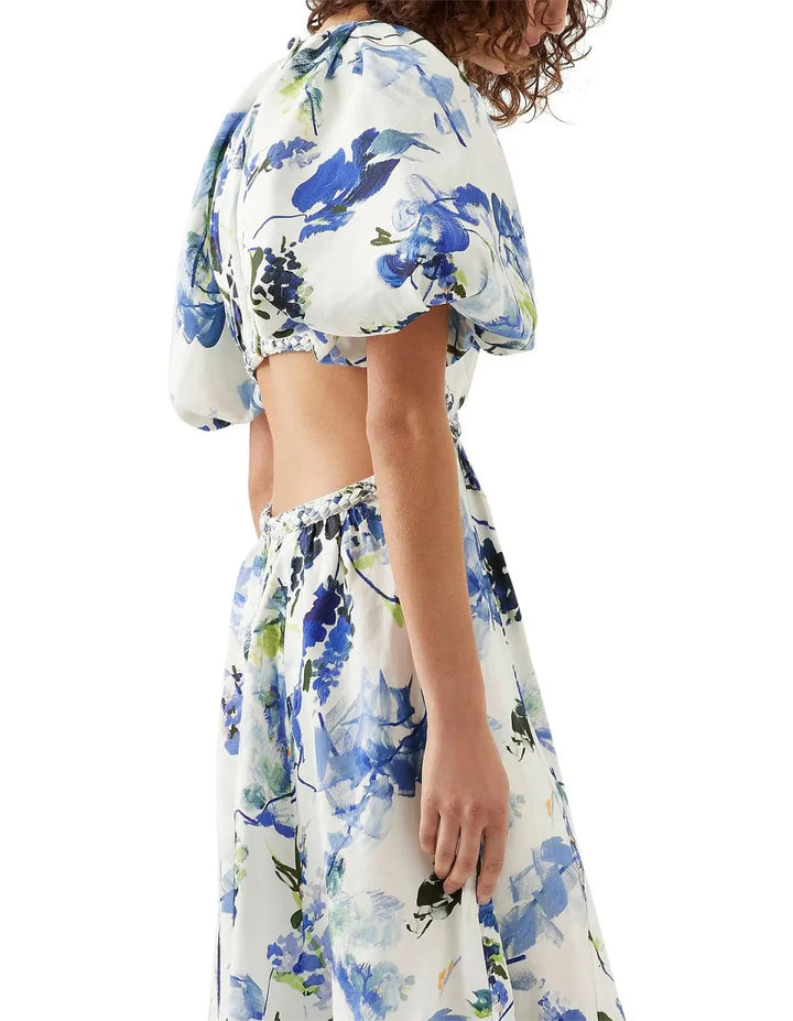 AJE Lavenders of Provence Print Capucine Puff Sleeve Midi Dress