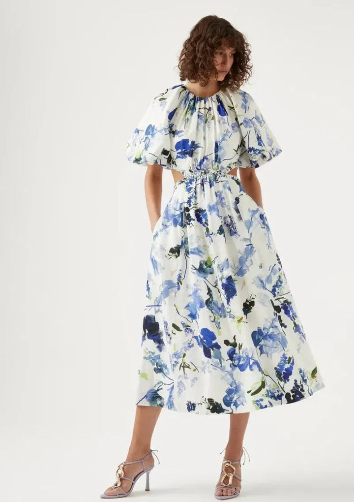 AJE Lavenders of Provence Print Capucine Puff Sleeve Midi Dress