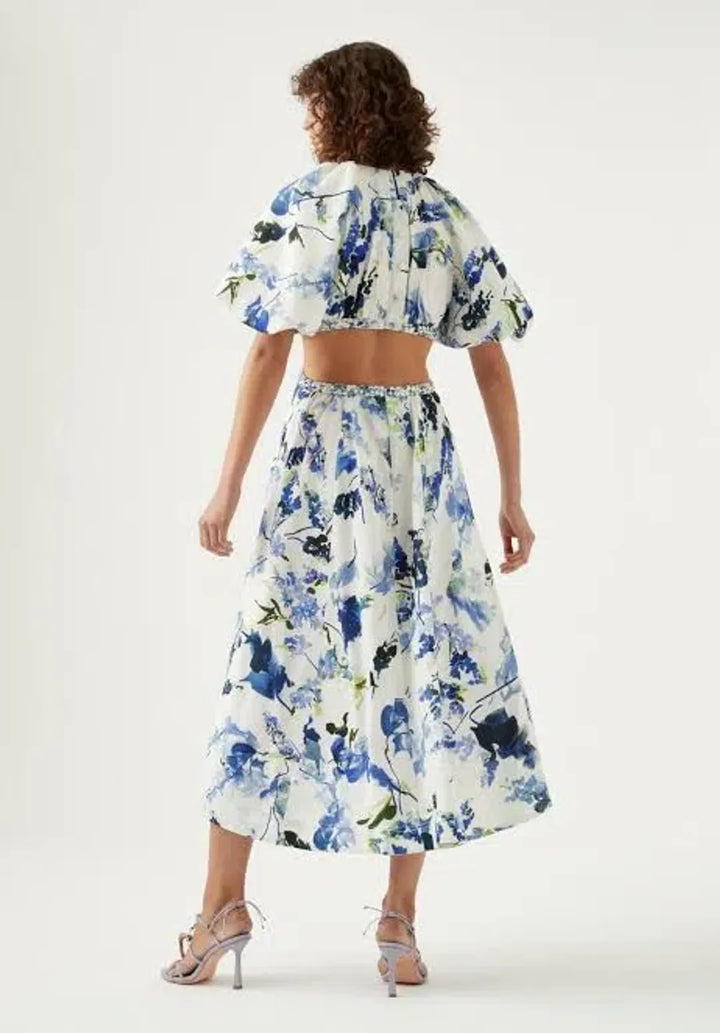 AJE Lavenders of Provence Print Capucine Puff Sleeve Midi Dress