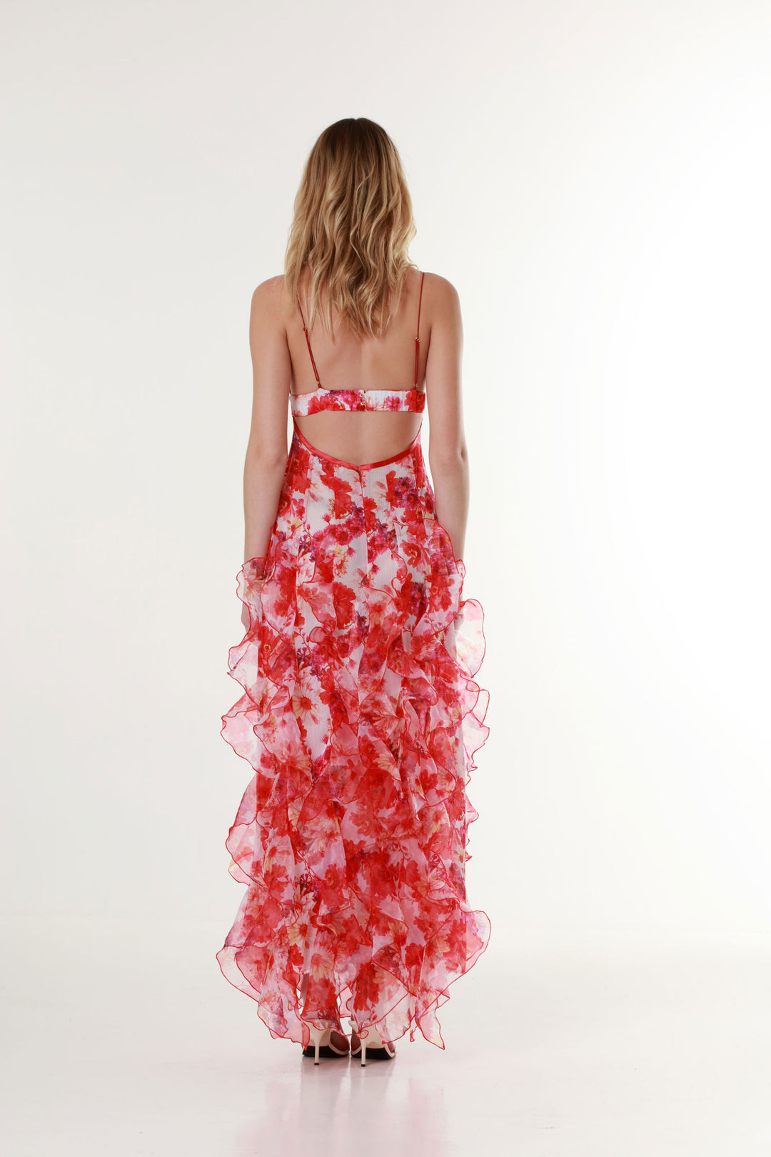 Menti Red Margarita Ruffle Maxi Dress