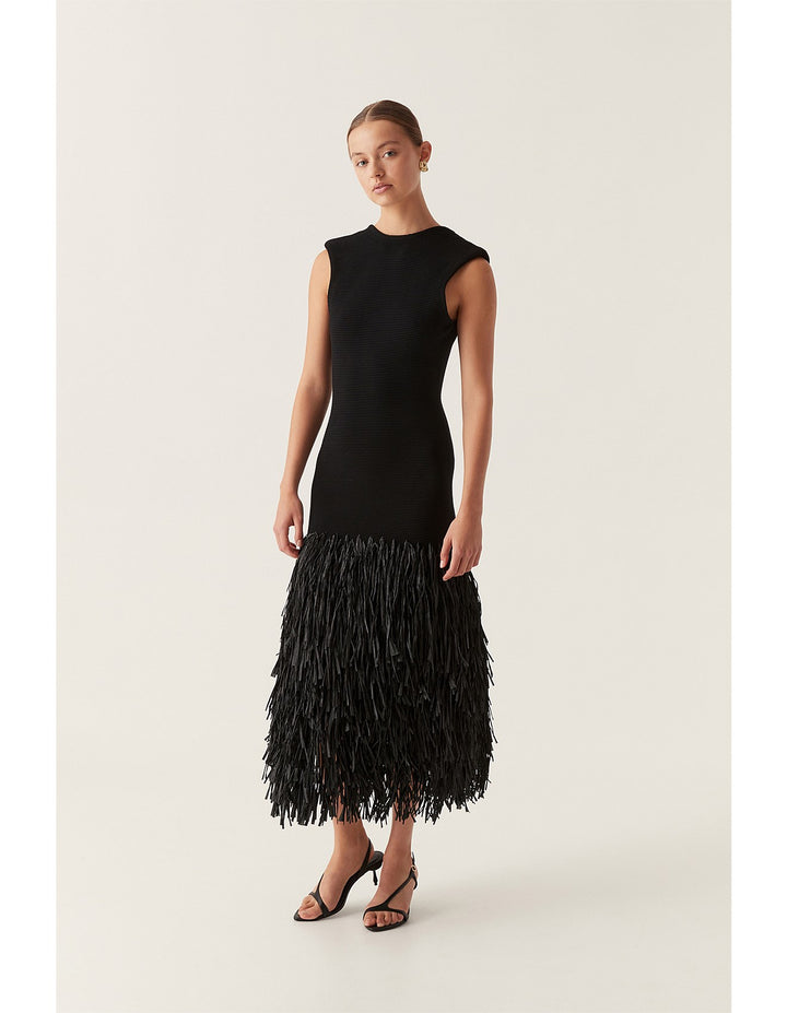 AJE Rushes Fringe Knit Midi Dress