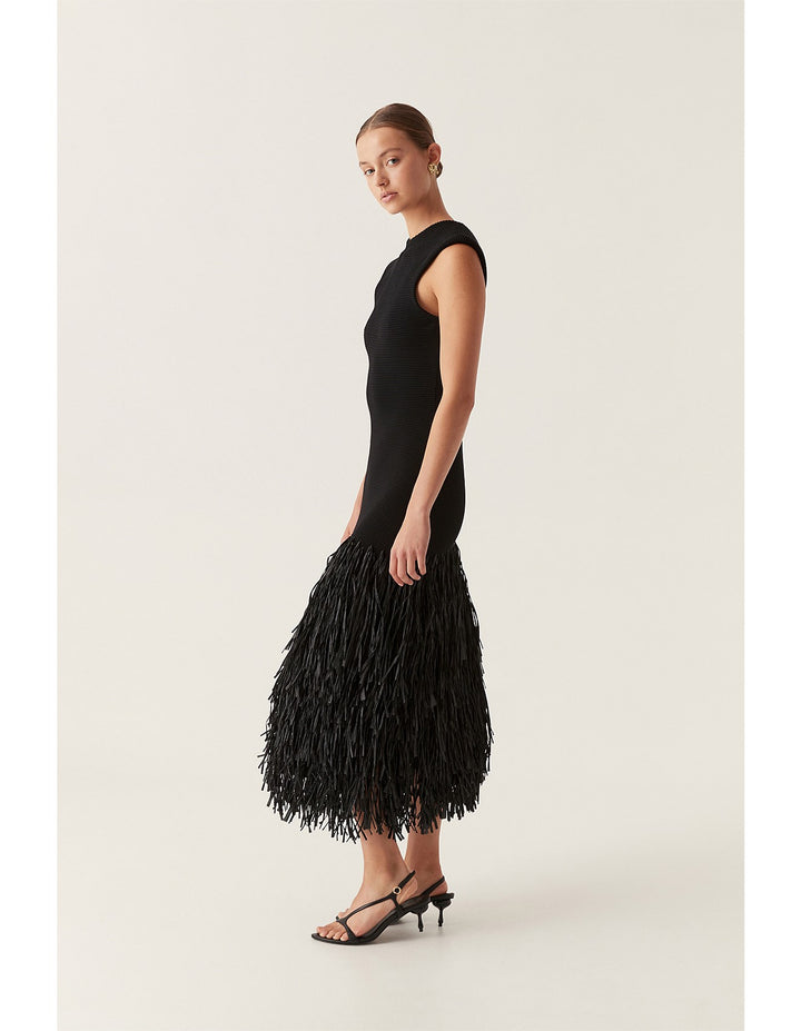 AJE Rushes Fringe Knit Midi Dress