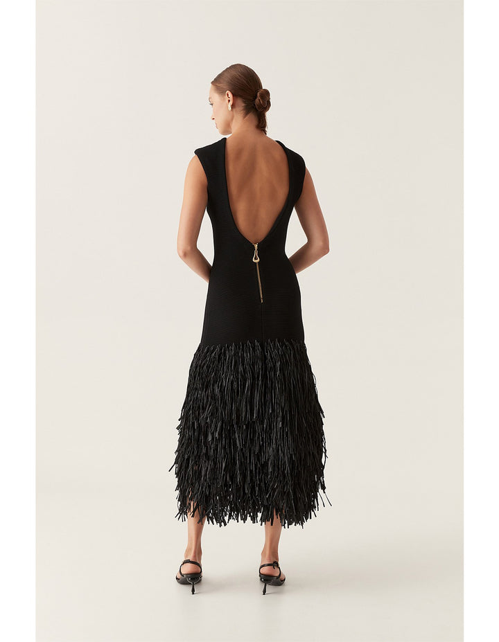 AJE Rushes Fringe Knit Midi Dress