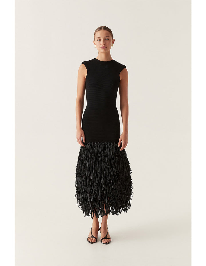 AJE Rushes Fringe Knit Midi Dress